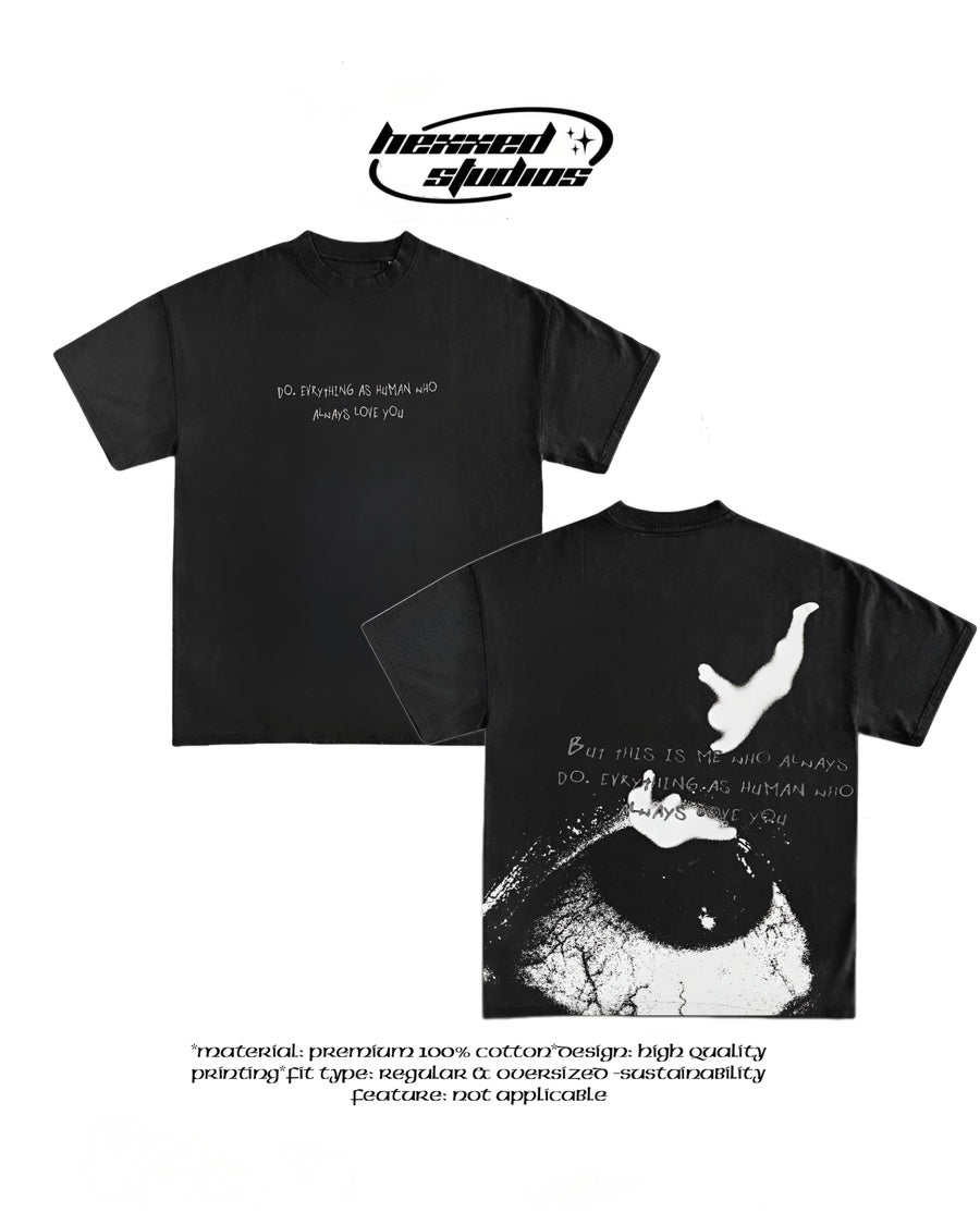 Black Oversize Fit Crew Neck Printed T-Shirt