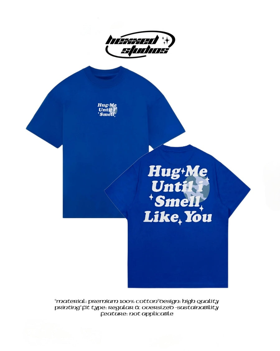 Blue Oversize Fit Crew Neck Printed T-Shirt