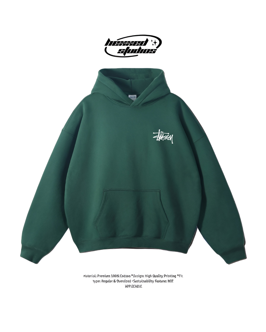 STUSSY DARK GREEN HOODIE