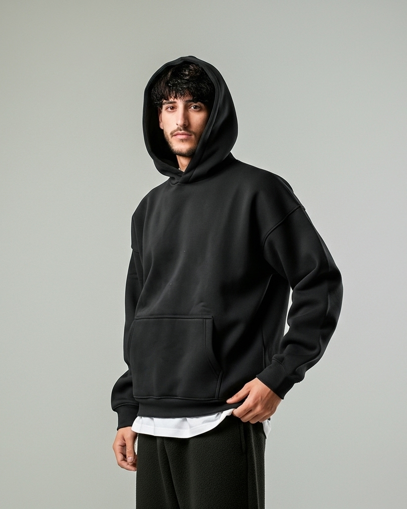 BLACK BASIC HOODIE