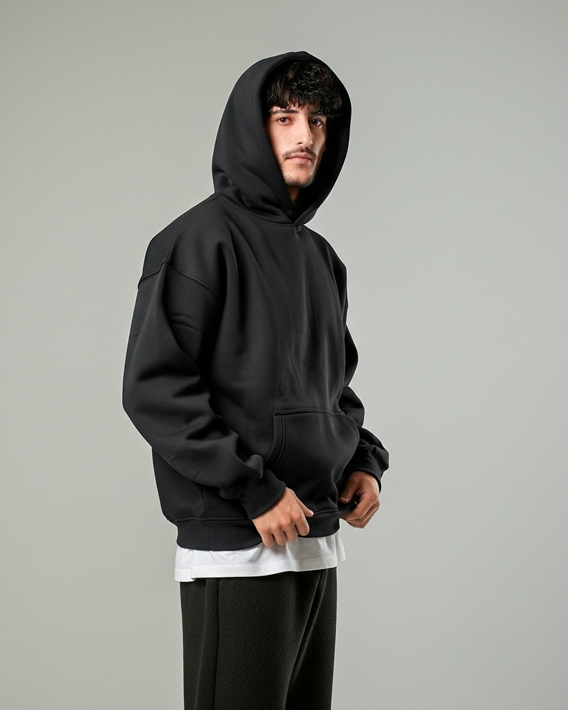 BLACK BASIC HOODIE